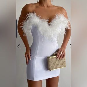 White feather mini dress